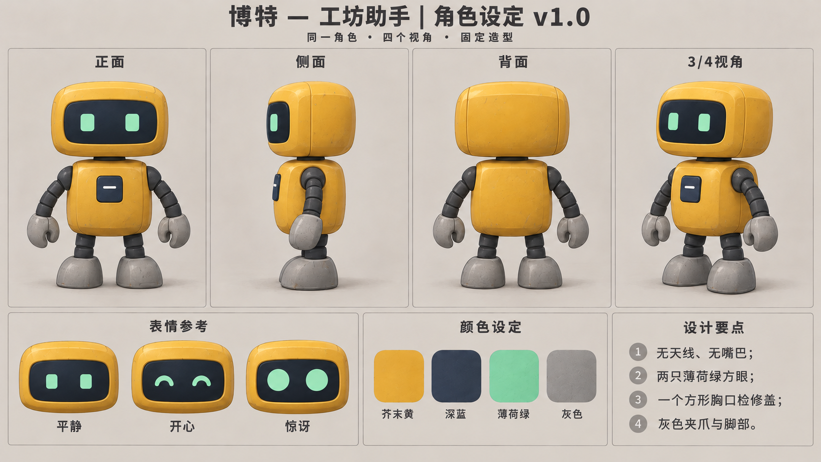 博特 — 工坊助手 — four views and expressions