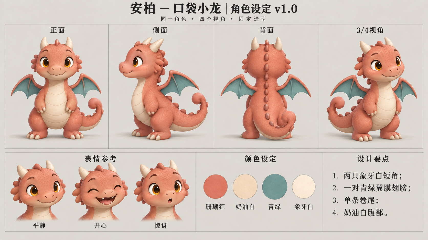 安柏 — 口袋小龙 — four views and expressions