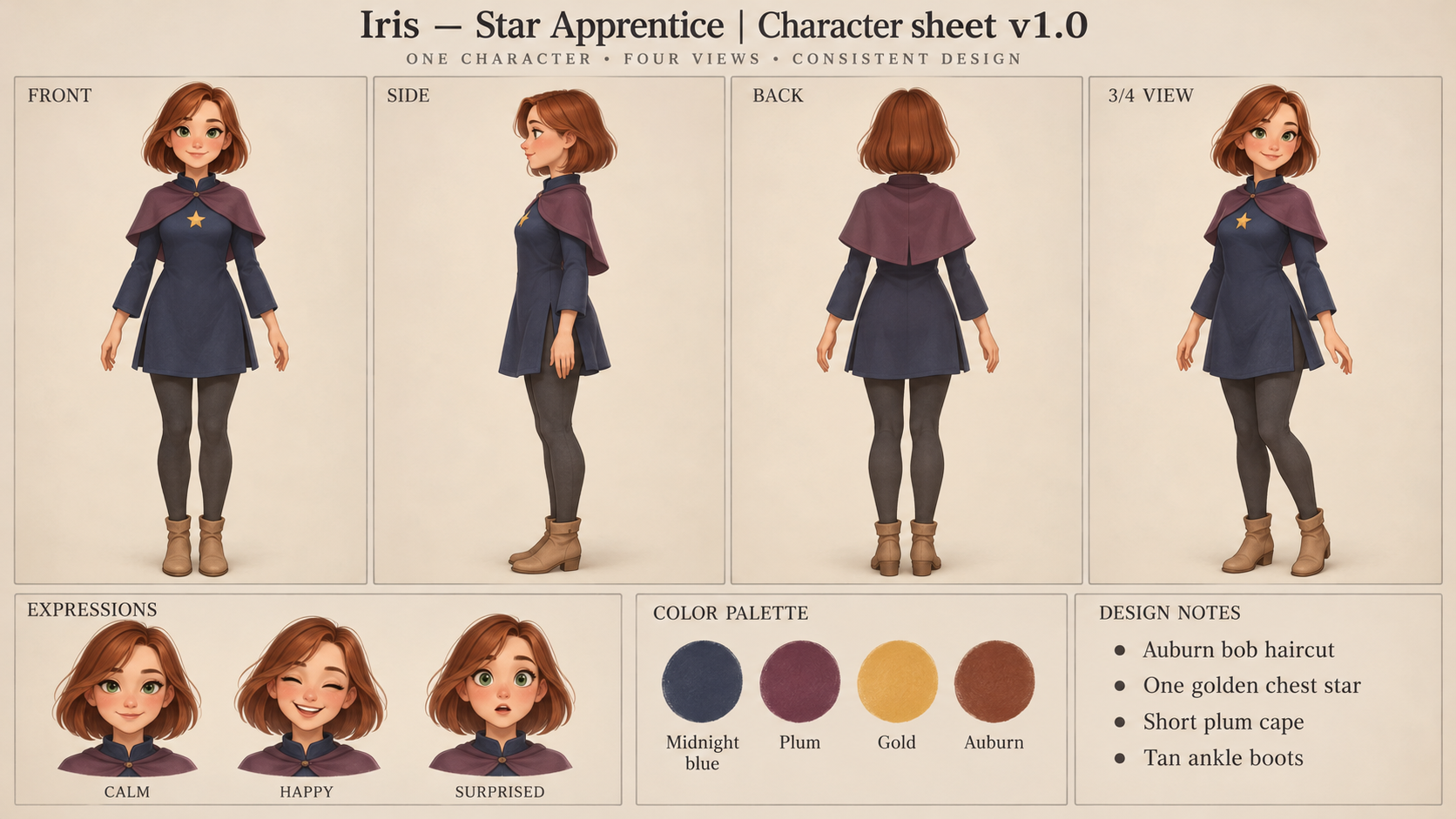 Iris — Star Apprentice — four views and expressions