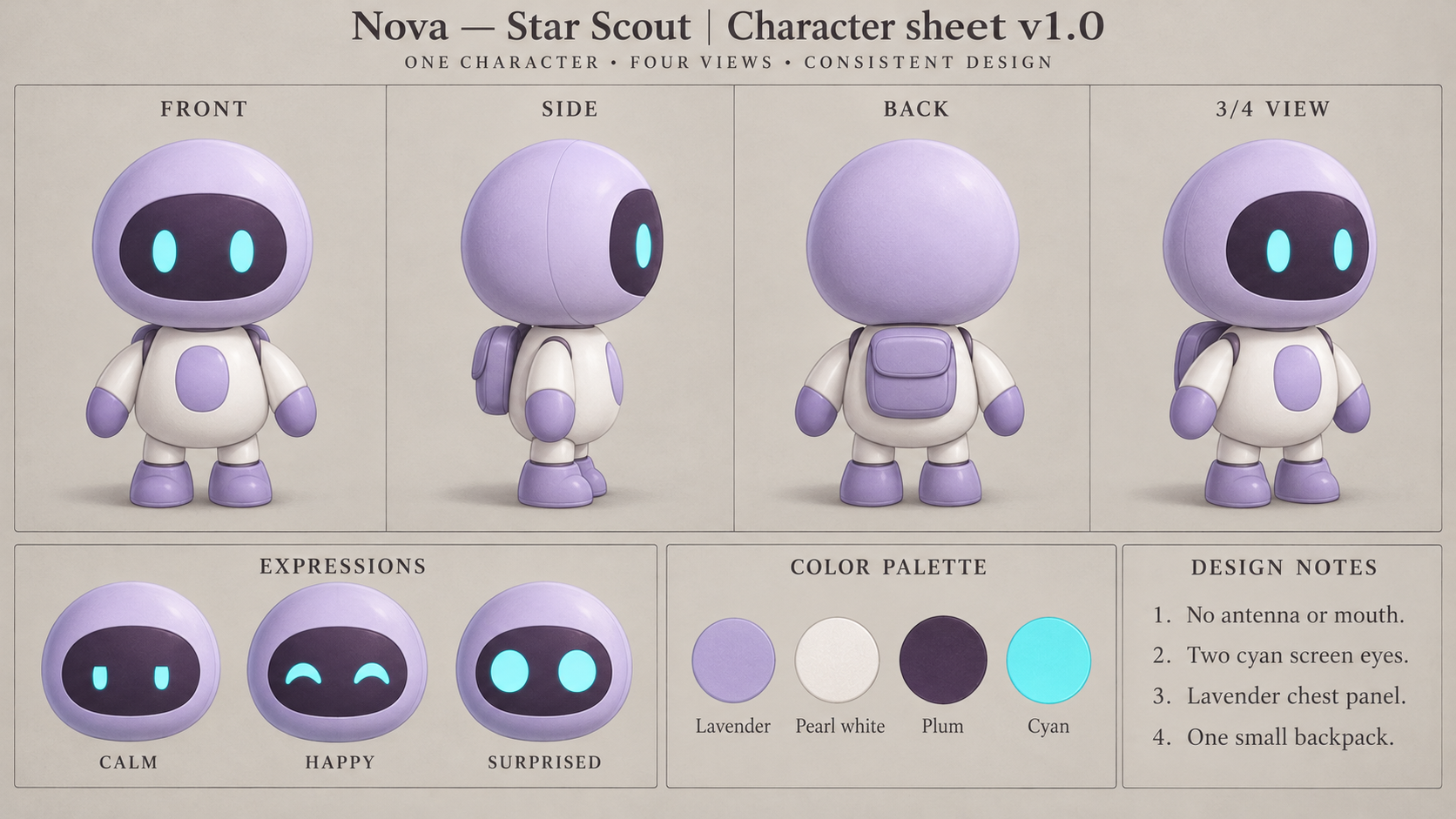 Nova — Star Scout — four views and expressions